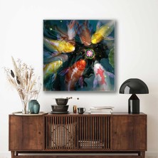 SML Tablo Nilüfer Çiçeği Etrafındaki Gold Renkli Koi Balık Sualtı Kanvas Tablo