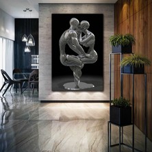 SML Tablo Birbirine Sarılan Öpüşen Metal Çift Zincir Aşk Love Kanvas Tablo