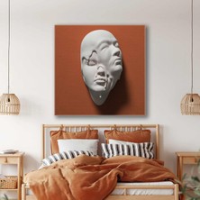 SML Tablo Turuncu Duvardan Çıkan Alçı Heykel Kafası Eriyen Iki Yüz Kanvas Tablo