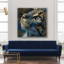 SML Tablo Etnik Sembollerden Oluşan Kedi Soyut Şekiller Hayvan Kanvas Tablo