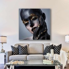 Gold Makyaj Detaylı Pembe Kaşlı Kadın Make Up Kuaför Kanvas Atablo Kare Kanvas Tablo