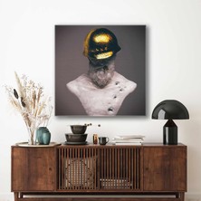 SML Tablo Gold Miğferli Beyaz Mermer Büst Asker Modern Dekor Kanvas Tablo