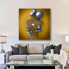 SML Tablo Sarılan Gümüş Ile Metal ve Zincirden Oluşan Çift Metalik Gold Romantik Kanvas Tablo