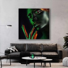 Siyah Kemik Gözlük Topuklu Ayakkabılı Kadın Optik Kare Kanvas Tablo