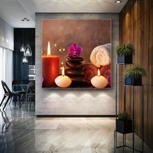 SML Tablo Spa Zen Taşları Pembe Orkide Mumlar Havlu Masaj Salonu Kanvas Tablo