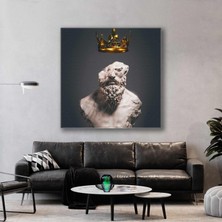 SML Tablo Mermer Kral Büst ve Gold Zümrüt Işlemeli Tacı Modern Kanvas Tablo