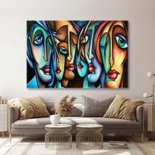 SML Tablo Yanyana Dizilmiş Soyut Yüzler Soyut Sanat Dekoratif Kanvas Tablo