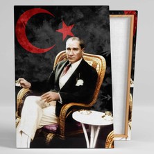 SML Tablo Mustafa Kemal Atatürk Kahve Içerken Kırmızı Ay Yıldız Türk Bayrağı Kanvas Tablo