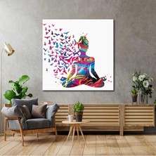SML Tablo Yoga Yapan Rengarenk Kadın Uçan Kuşlar Kanvas Tablo