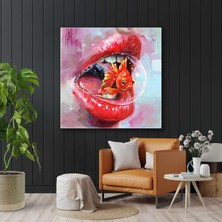 SML Tablo Kırmızı Rujlu Dudak Balon Içerisinde Turuncu Japon Balığı Ilüstrasyon Kanvas Tablo