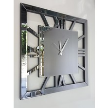 Ayna Denizi Square Smoked Model Füme Renk 70 Cm x 70 Cm Dekoratif Aynalı Duvar Saati