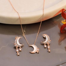 Miavi Silver 925 Ayar Gümüş Sedefli Yıldız Sallantılı Ay Set