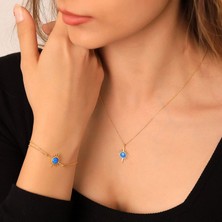 Miavi Silver 925 Ayar Gümüş Opal Taşlı Kutup Yıldızı Kolye Bileklik Set