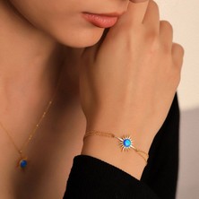 Miavi Silver 925 Ayar Gümüş Opal Taşlı Kutup Yıldızı Kolye Bileklik Set