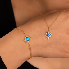 Miavi Silver 925 Ayar Gümüş Opal Taşlı Kutup Yıldızı Kolye Bileklik Set