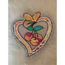 Gönülden Tasarım 21X23 cm Pul Peyetli Tasarım Kirazlı Kalp Aplike Yama Arma