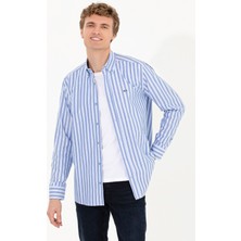 U.S. Polo Assn. Erkek Mavi Desenli Gömlek 50254326-VR036