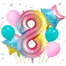 Parti Station Gökkuşağı Rengarenk Yaş Balon Set Yıldız Balon Folyo Set Konsept Doğum Günü Set Yaş Balon Set