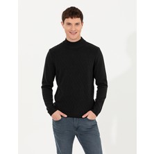 Pierre Cardin Erkek Siyah Slim Fit Yarım Balıkçı Yaka Triko Kazak 50265917-VR046