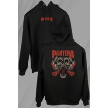 Kendim Seçtim Pantera Skull Kuru Kafa Groove Heavy Metal Logo Ön ve Arka Baskılı Sweatshirt Unisex Kapüşonlu Hoodie