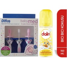 Difaş Bebekler İçin 3'lü Damak Kaşıma ve Diş Bakım Seti Pembe + Dalin Bebek Kolonyası Bıcı Bıcı Kokulu 150 ml