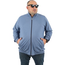 Starbattal Büyük Beden Basic Mevsimlik Fermuarlı Sweatshirt 22750 Mavı