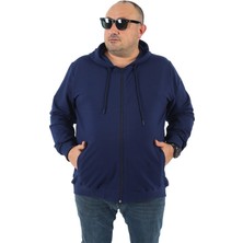 Starbattal Büyük Beden Basic Mevsimlik Fermuarlı Kapüşonlu Sweat 22751 Indıgo