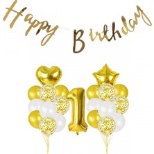 Çıtı Pıtı Store 1 Yaş Gold Happy Bırthday Balon Seti