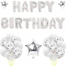 Çıtı Pıtı Store Happy Bırtday Gümüş Konfetili Balon Seti