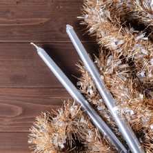 Kuzey 10 Adet Parlak Gümüş Şamdan Mumu Gümüş Yılbaşı Mumu Vıp Kalite Gümüş Dekor Şamdan Mumu Gümüş Yılbaşı Mumları Gümüş Şamdan Mumu