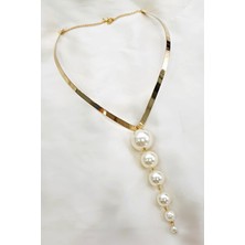 Petek Aksesuar Salkım Incili Choker Tasma Kolye Gold