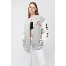 NewLaker Unisex Oversize Gri&beyaz Bomber Kolej Ceket