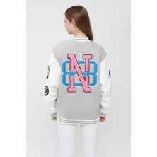 NewLaker Unisex Oversize Gri&beyaz Bomber Kolej Ceket
