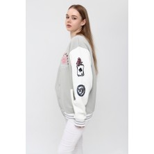 NewLaker Unisex Oversize Gri&beyaz Bomber Kolej Ceket