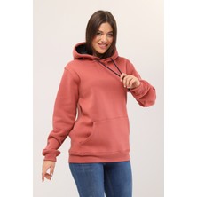 İnotex Kadın Kapüşonlu Gül Kurusu Sweatshirt Hoodie