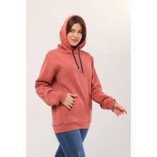 İnotex Kadın Kapüşonlu Gül Kurusu Sweatshirt Hoodie