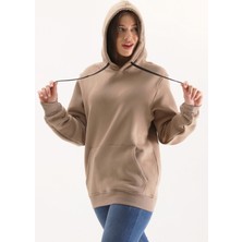 İnotex Kadın Kapüşonlu Sütlükahve Sweatshirt Hoodie