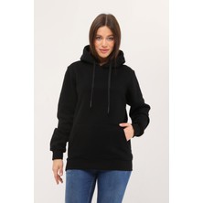 İnotex Kadın Kapüşonlu Siyah Sweatshirt Hoodie