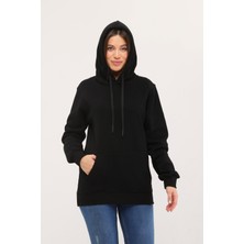 İnotex Kadın Kapüşonlu Siyah Sweatshirt Hoodie