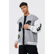 NewLaker Unisex Oversize Gri M Bomber Kolej Ceket