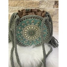 Gönülden Tasarım Özel Tasarım Etnik Desenli Bohem Mdf Askılı Çanta Büzgülü Torba Içli 23X23CM