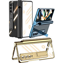 Case 4U Samsung Galaxy Z Fold 4 Uyumlu Kılıf Kıpta Standlı Kalem Bölmeli Kapak Mavi