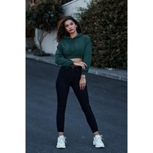 RekroArt 2 İplik Rejenere Şardonlu Kapüşonlu Crop Sweatshirt