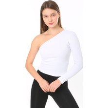 CHEISU Kadın Tek Omuz T-Shirt Bluz Beyaz