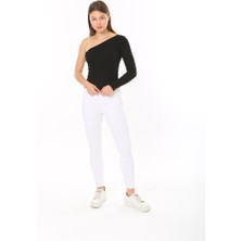 CHEISU Kadın Tek Omuz T-Shirt Bluz Siyah