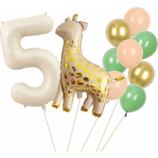 Parti Station Zürafa Balon Set Yıldız Balon Folyo Set Konsept Doğum Günü Set Yaş Balon Set