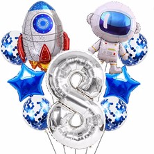 Parti Station Uzay Kozmik Galaksi Astronot Roket Balon Set Yıldız Balon Folyo Set Konsept Doğum Günü Set Yaş Balon