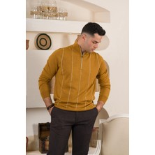 San&fa Çizgili Balıkcı Yaka Fermuarlı Regular Fit Erkek Triko Kazak