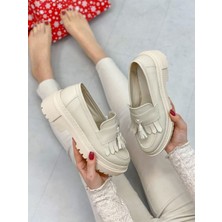 Erva'nın Butiği Bej Cilt (Tassel) Püskül Detay Kadın Loafer