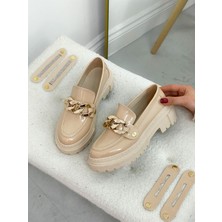 Erva'nın Butiği Bej Rugan (Fabio) Üç Tokalı Kadın Loafer